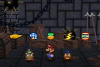 Image of Mario and Goombario in the Storehouse of Bowser's Castle, in Paper Mario.