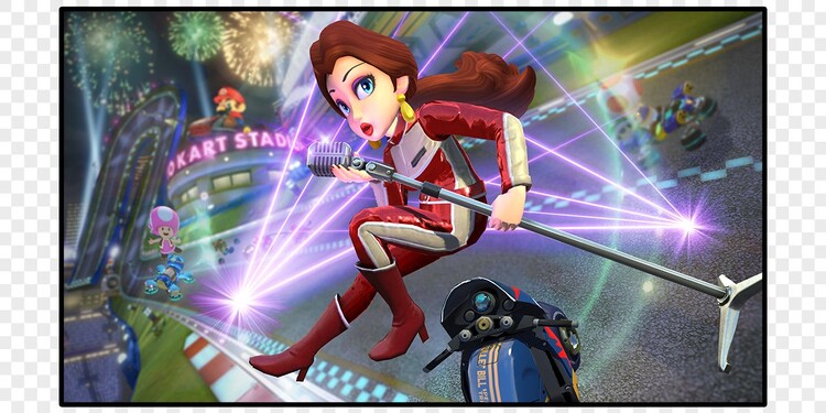 Screenshot of Pauline in Mario Kart 8 Deluxe shown with question 3 of the Mario Kart 8 DLC Character Personality Quiz.