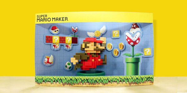 Photograph of a Super Mario Maker-themed amiibo holder
