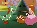 Yoshi, trying to eat the candy canes Princess Toadstool is decorating a Christmas Tree with.