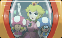 Toadiko, Princess Peach, and Toadbert in Prof. E. Gadd's time machine.