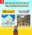 Advertisement for New Super Mario Bros. Deluxe, Super Mario Maker 2, and Mario Kart 8 Deluxe