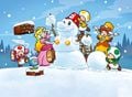 Peach, Daisy, and Toads building a Mario snowman (first version)