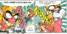 A giant Wario attacking Mario in Mario vs. Wario.
