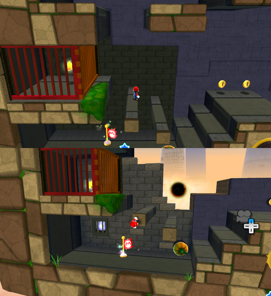 File:SMG2 Clockwork Ruins Wall Before and After.png