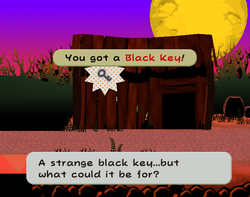 Mario getting the Black Key in the shack in Twilight Trail of Paper Mario: The Thousand-Year Door.