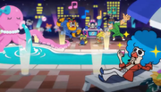 The Remix 2 group hanging out at a swimming pool