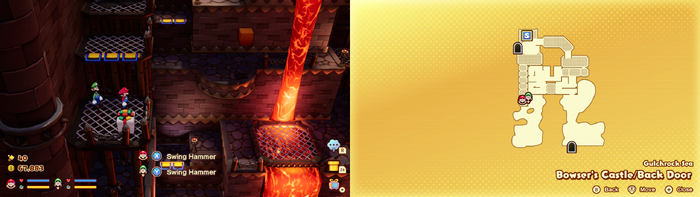 Mario and Luigi near a present containing a Gold Medallion accessory on Wayaway Island of Mario & Luigi: Brothership.