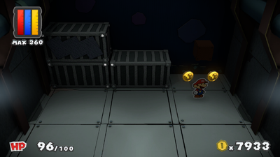 Mario near 2 Coins in Fort Cobalt of Paper Mario: Color Splash.