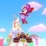 A Mii in the Birdo Suit performing a Jump Boost.