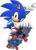 Sonic the Hedgehog skateboarding.