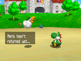 Lakitu telling Yoshi that Mario did not return from the castle yet