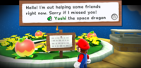Yoshi's message in the Peewee Piranha's Speed Run mission of Super Mario Galaxy 2.
