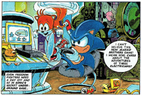 Sonic plays a game parodying the Super Mario (series).