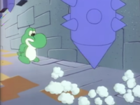 Baby Yoshi approaching a Skewer in the Super Mario World television series.
