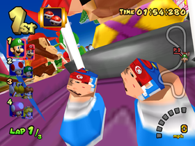 Mario Kart Double Dash!! glitch (wrong texture). Taken at Peach Beach in Mirror class.