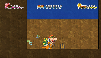 First treasure chest in Gap of Crag of Super Paper Mario.