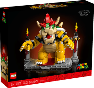 Front side of the box for "The Mighty Bowser" LEGO Super Mario building kit