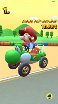 The camera feature being used after a race with a Nonstop combo in Mario Kart Tour.