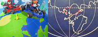 Comparison of the coastlines in the globe designs from Mario Kart Tour (left) and Super Mario Odyssey (right)