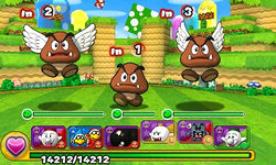 Screenshot of the boss battle in World 1-5, from Puzzle & Dragons: Super Mario Bros. Edition.
