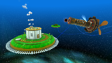 A screenshot of Sky Station Galaxy during the "Storming the Sky Fleet" mission from Super Mario Galaxy 2.