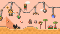 A desert theme in the Super Mario Bros. 3 theme with Swinging Claws handling enemies