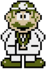 Animated image of 8-Bit Dr. Mario from Dr. Mario World. Note: This character is a 2D plane that uses animated textures.