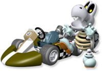 Artwork of Dry Bones with his kart from Mario Kart Wii