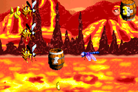 The Steerable Barrel about to blast out the Kongs in Fiery Furnace in the Game Boy Advance version