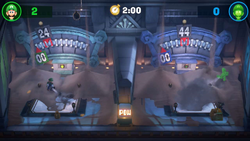 Luigi and Gooigi playing Desperate Measures at ScreamPark in Luigi's Mansion 3