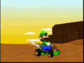 Luigi racing on Kalimari Desert