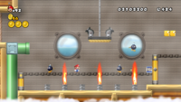 An airship's many hazards, in Super Mario Bros. 3 (top) and New Super Mario Bros. Wii (bottom)