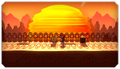 Goombella and Mario witness the sunset at Riverside Station.
