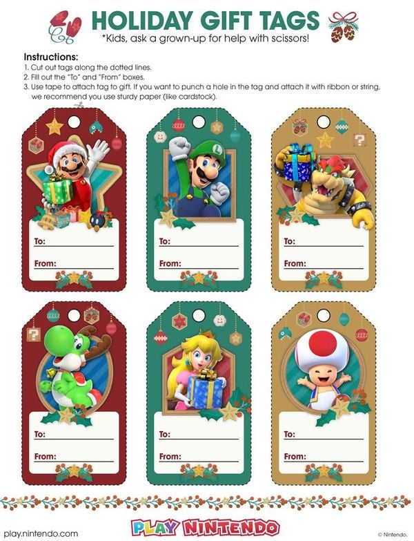 Printable Mario-themed gift tags