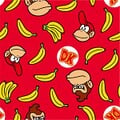 Red background with colored Donkey Kong iconsa