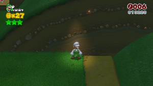 A Luigi sighting in Night Falls on Really Rolling Hills in Super Mario 3D World.