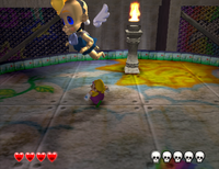 Wario in a boss fight against Brawl Doll in Wario World.