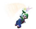 Luigi activating the Poltergust 5000's power surge