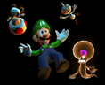 A Poltergeist levitating Luigi, Toad and Professor E. Gadd