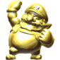 A golden statue of Wario from the ending of Step It Up in Mario Party 9