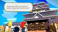 Big Sho Theater looming over Shogun Studios in Paper Mario: The Origami King