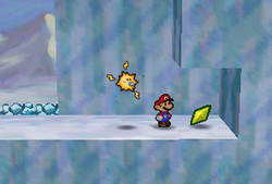 Mario finding a Star Piece in Shiver Mountain in Paper Mario