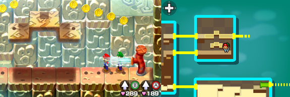 Mario and Luigi near 5 Coins in Plack Beach of Mario & Luigi: Bowser's Inside Story + Bowser Jr.'s Journey.