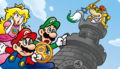 Mario, Luigi, and Peach encountering Bowser Jr.