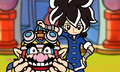 Wario begging his friends to stop while Young Cricket holds him