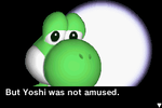 Screenshot of Yoshi having enough of Hongo's nonsense in Yoshi Topsy-Turvy