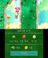 Smiley Flower 5: In the last area of the game where Purple Yoshi needs to navigate the level with Spring Balls and descend to collect it.