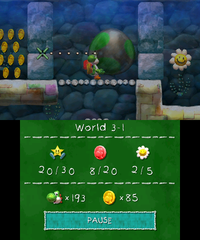 Smiley Flower 3: Underwater where Yoshi needs to eat a Metal Guy that spawns out of a second pipe. If Yoshi aims to the left when he reaches an area with two sets of breakable blocks, he can break the blocks, collect coins, and collect the Smiley Flower with a single Metal Eggdozer.