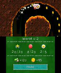 Smiley Flower 3: In the bonus room that is activated by a Winged Cloud. Pink Yoshi must become and stay as Super Yoshi and run through the course, following arrow direction to change walls, to eventually obtain it on a ceiling.